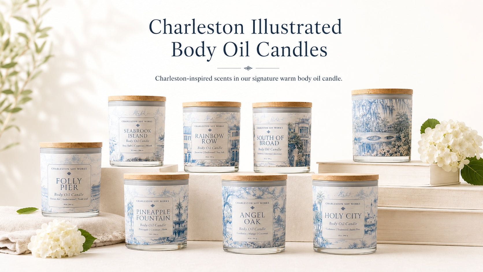 Charleston Illustrated Body Oil Candles